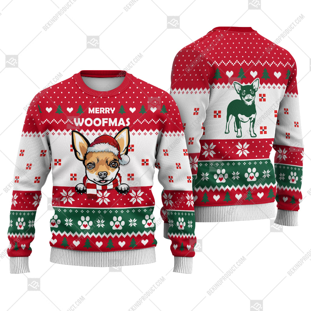 Chihuahua Dog Christmas Paw Heart Print Ugly Christmas Sweater Print Sweatshirt - Best Gift For Christmas, Noel - WeCustomit