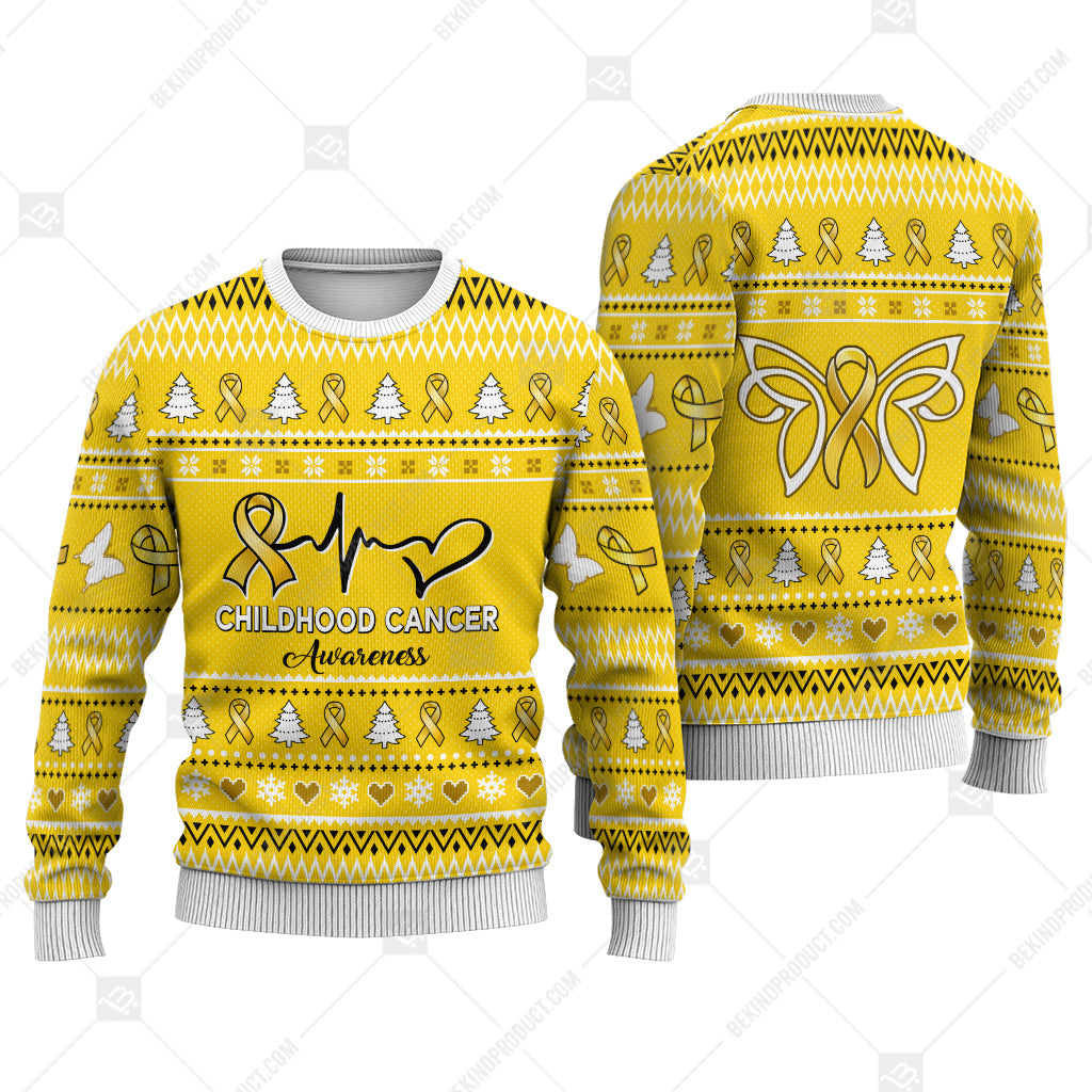 Childhood Cancer Awareness Sweater Ugly Xmas Symbol Sweater Christmas Knitted Print Sweatshirt - Best Gift For Christmas, Noel - WeCustomit