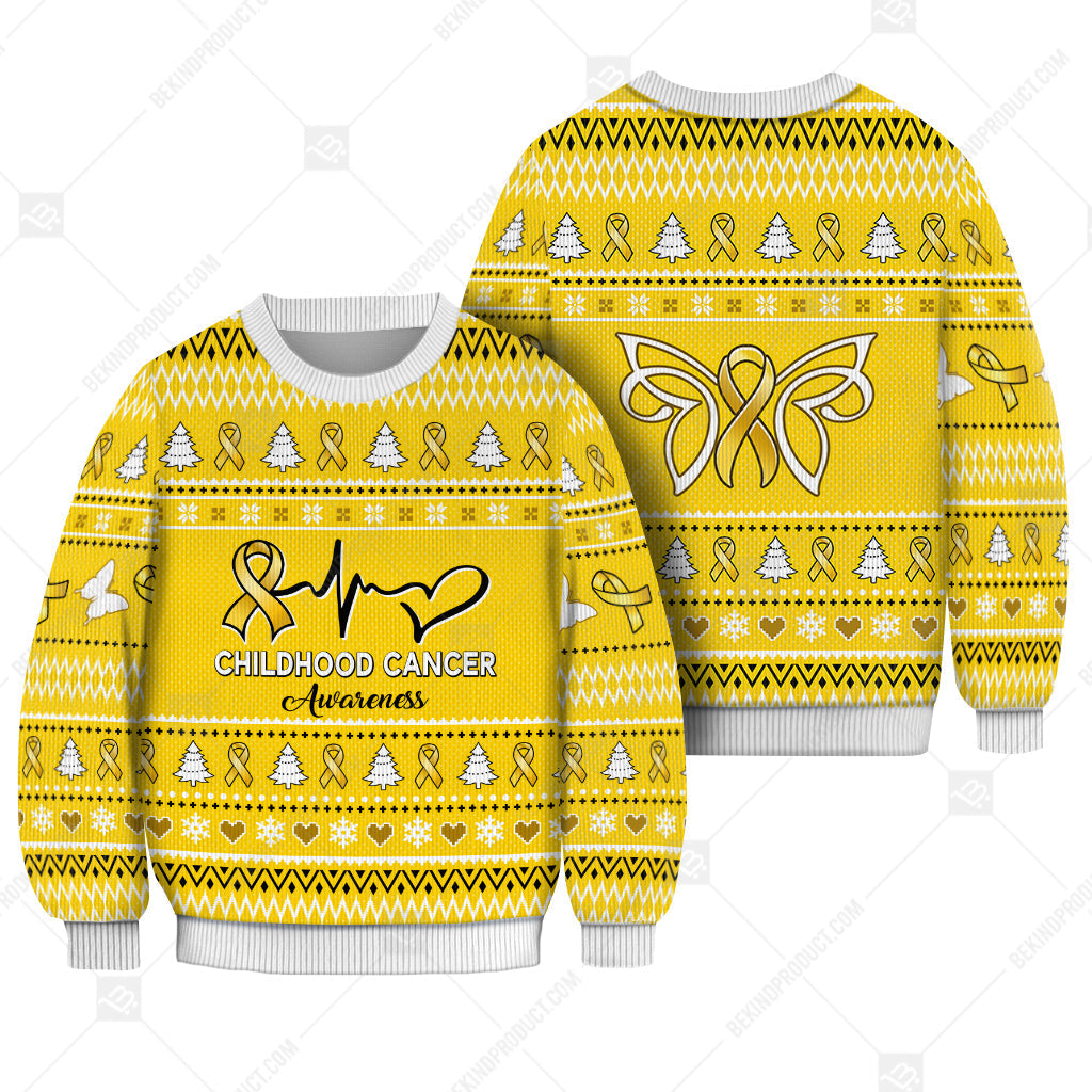 Childhood Cancer Awareness Sweater Ugly Xmas Symbol Sweater Christmas Knitted Print Sweatshirt - Best Gift For Christmas, Noel - WeCustomit