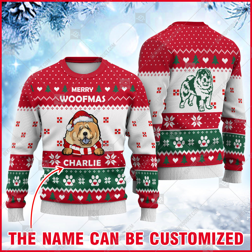 Chow Chow Dog Christmas Paw Heart Print Ugly Sweater Christmas Knitted Print Sweatshirt - Personalized Custom - Best Gift For Christmas, Noel - WeCustomit