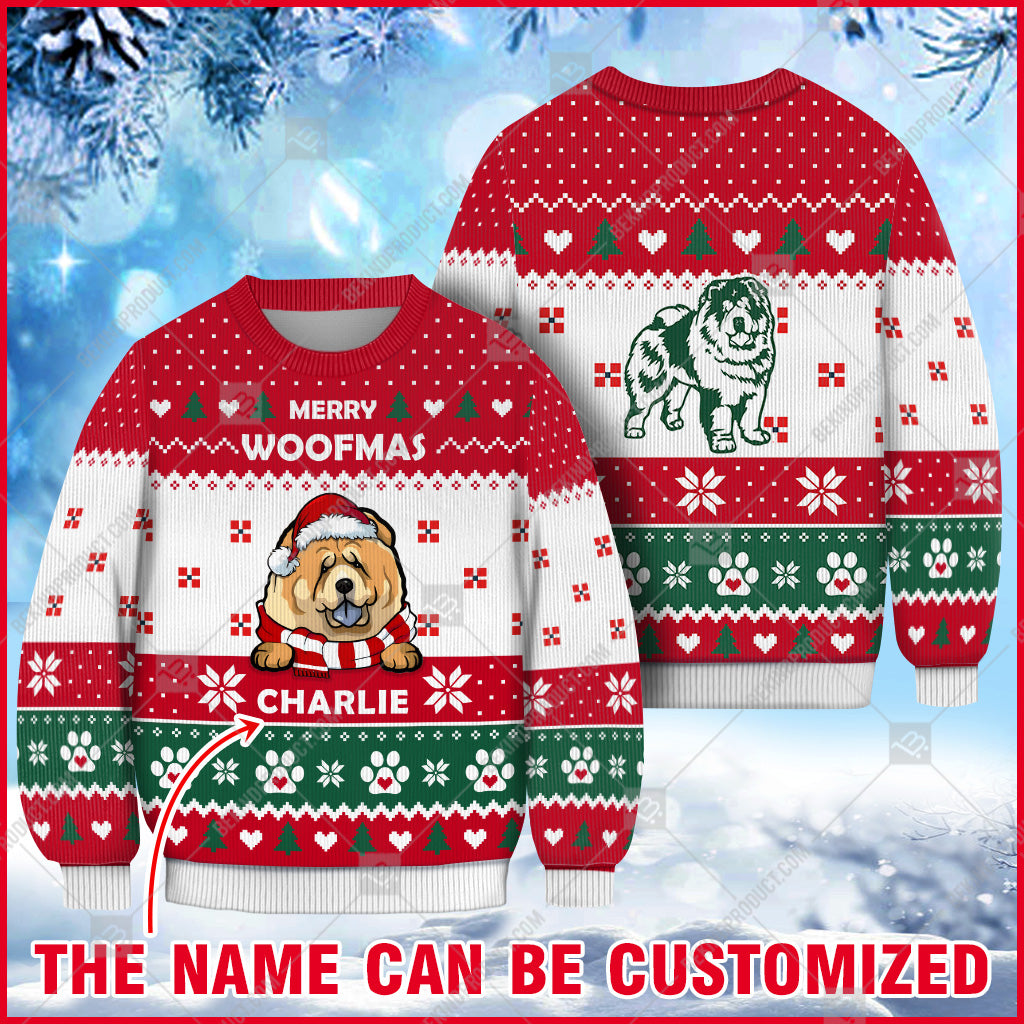 Chow Chow Dog Christmas Paw Heart Print Ugly Sweater Christmas Knitted Print Sweatshirt - Personalized Custom - Best Gift For Christmas, Noel - WeCustomit