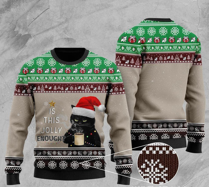 Christmas Black Cat With Coffee Ugly Christmas Sweater For Men & Women Christmas Gift Sweater US1352 - WeCustomit