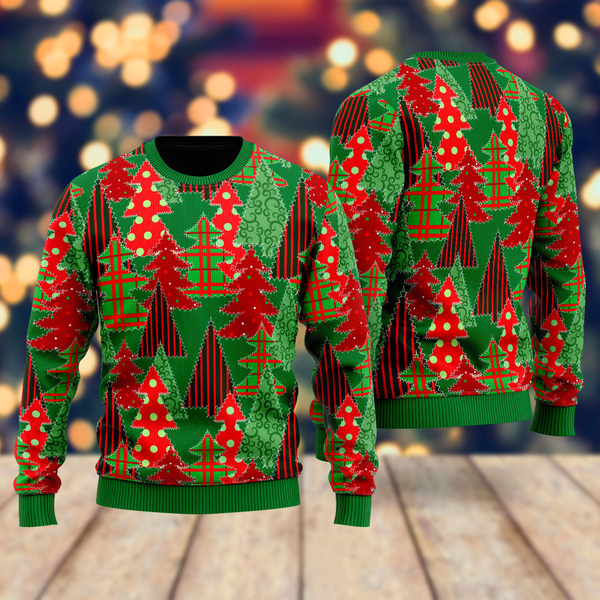Christmas Tree Patchwork Fabric Pattern Ugly Christmas Sweater For Men & Women Christmas Gift Sweater US1105 - WeCustomit