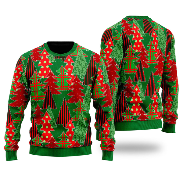 Christmas Tree Patchwork Fabric Pattern Ugly Christmas Sweater For Men & Women Christmas Gift Sweater US1105 - WeCustomit