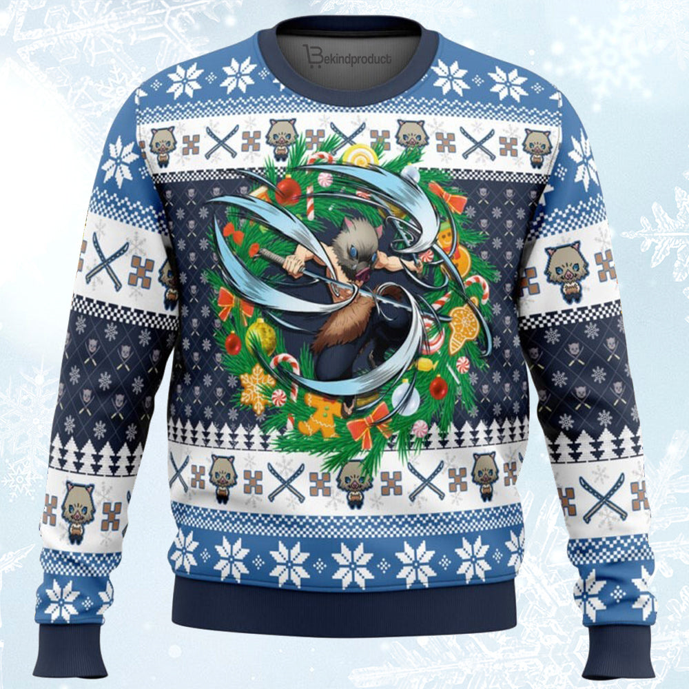 Christmas Hashibira Inosuke Demon Slayer Ugly Christmas Sweater For Men & Women Christmas Gift Sweater BH116 - WeCustomit