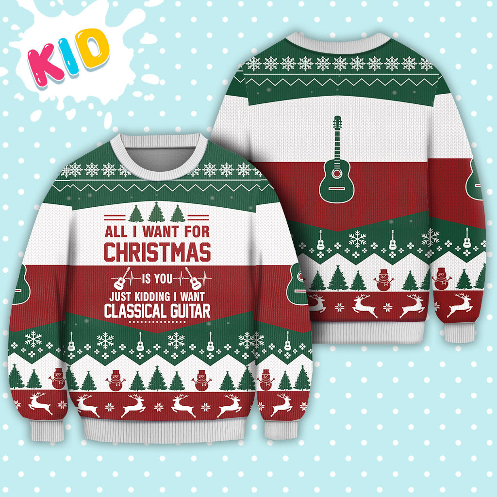 Classical Guitar All I want for Christmas Sweater Christmas Knitted Print Sweatshirt - Best Gift For Christmas, Noel - Christmas Signature - WeCustomit