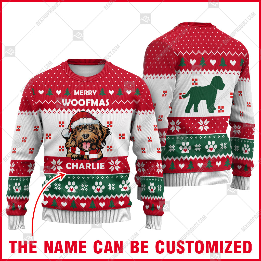 Cockapoo Dog Christmas Paw Heart Print Ugly Christmas Sweater Print Sweatshirt - Personalized Custom - Best Gift For Noel - WeCustomit
