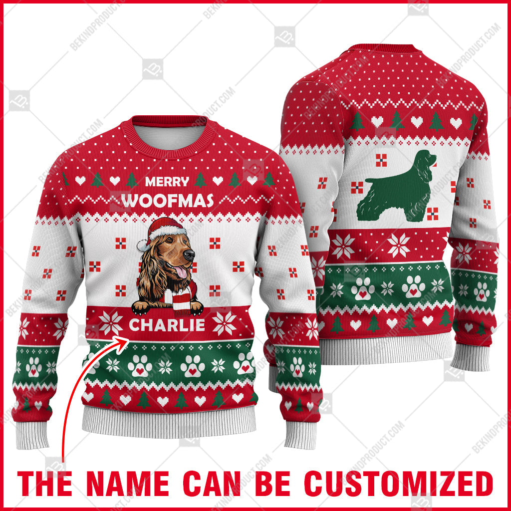 Cocker Spaniel Dog Christmas Paw Heart Print Ugly Christmas Sweater Print Sweatshirt - Personalized Custom - Best Gift For Noel - WeCustomit