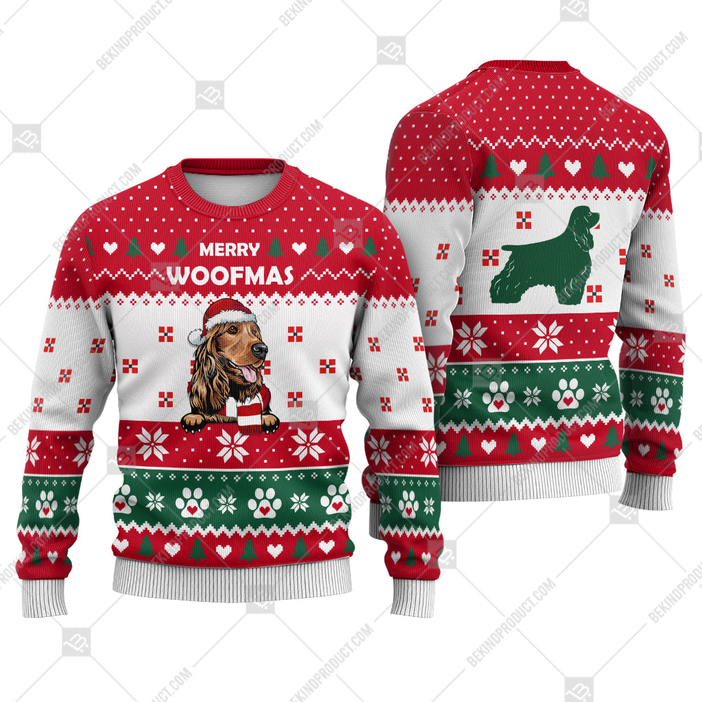 Cocker Spaniel Dog Christmas Paw Heart Print Ugly Christmas Sweater Print Sweatshirt - Best Gift For Christmas, Noel - WeCustomit