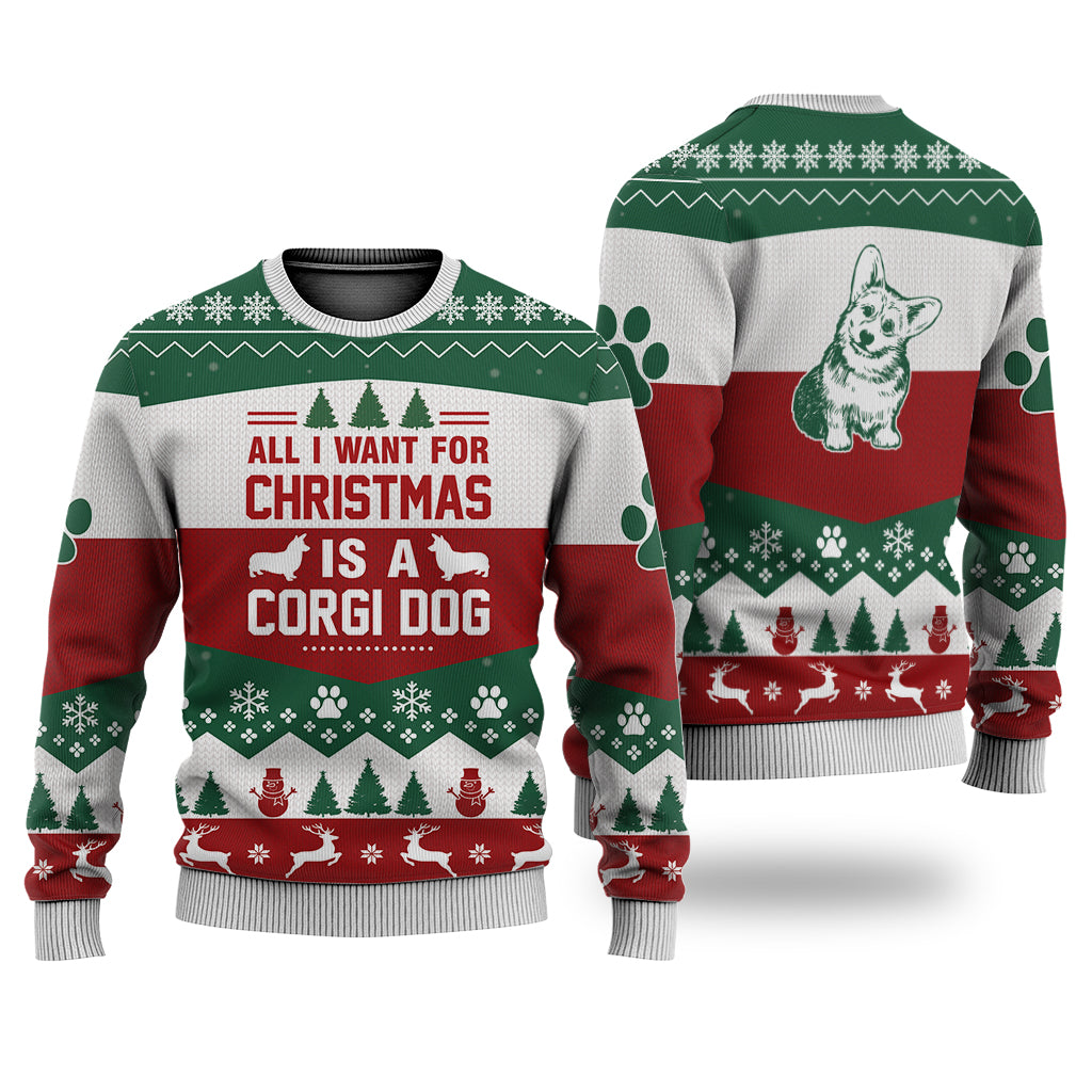 Corgi Dog All I Want For Christmas Sweater Christmas Knitted Print Sweatshirt - Best Gift For Christmas, Noel - Christmas Signature - WeCustomit