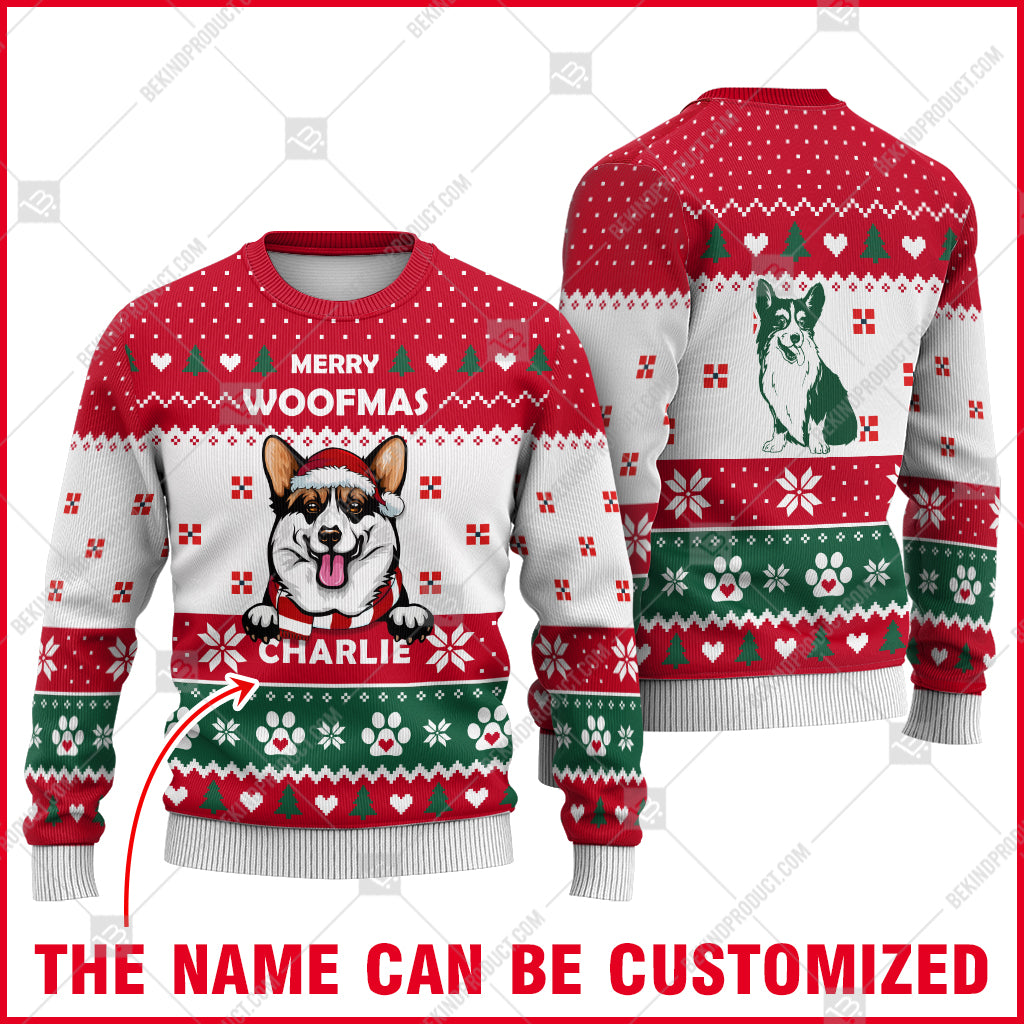 Corgi Dog Christmas Paw Heart Print Ugly Christmas Sweater Print Sweatshirt - Personalized Custom - Best Gift For Noel - WeCustomit