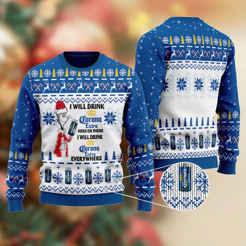 Corona Extra Cat Hat Will Drink Everywhere Ugly Sweater - WeCustomit
