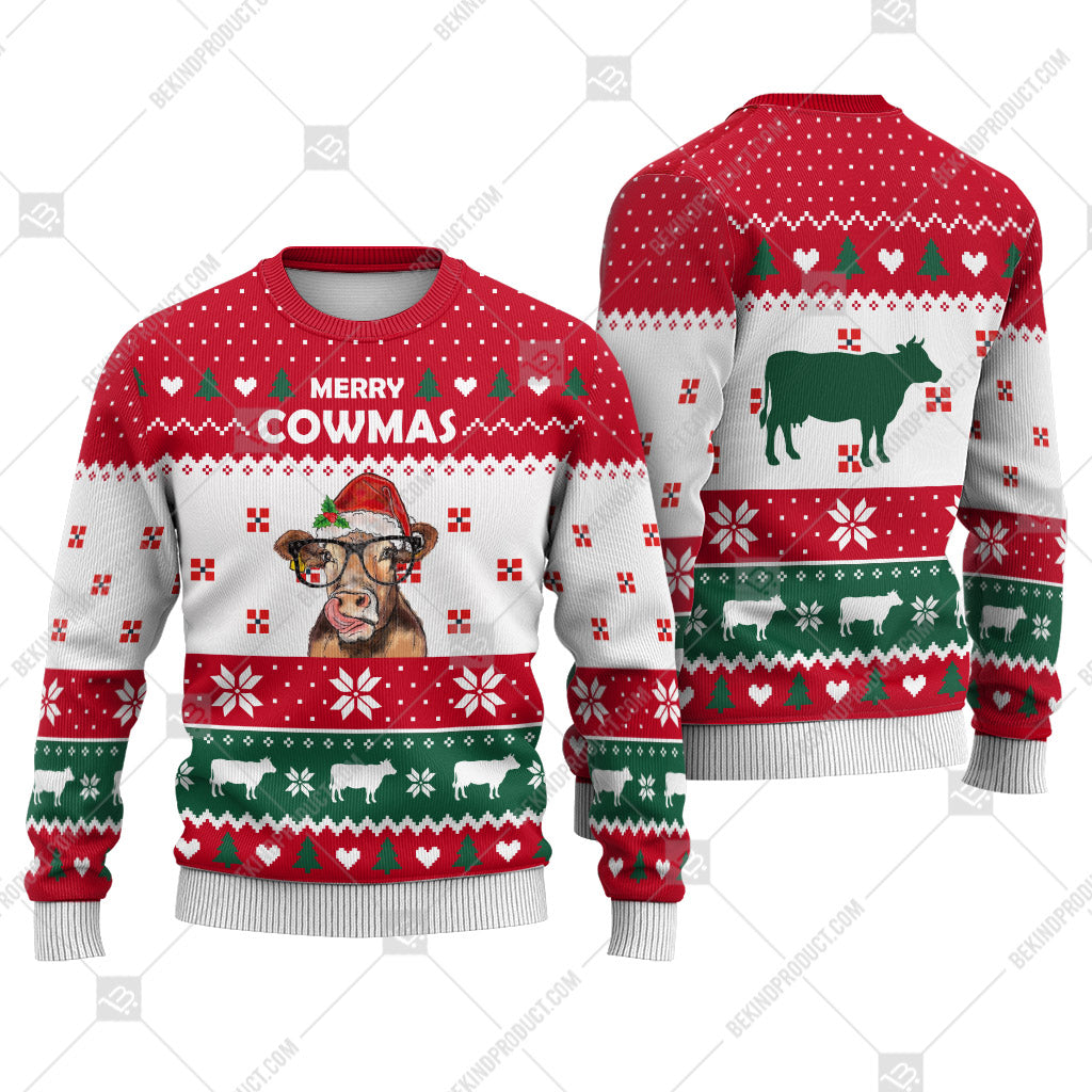 Cow Christmas Heart Print Ugly Christmas Sweater Print Sweatshirt - Best Gift For Christmas, Noel - WeCustomit