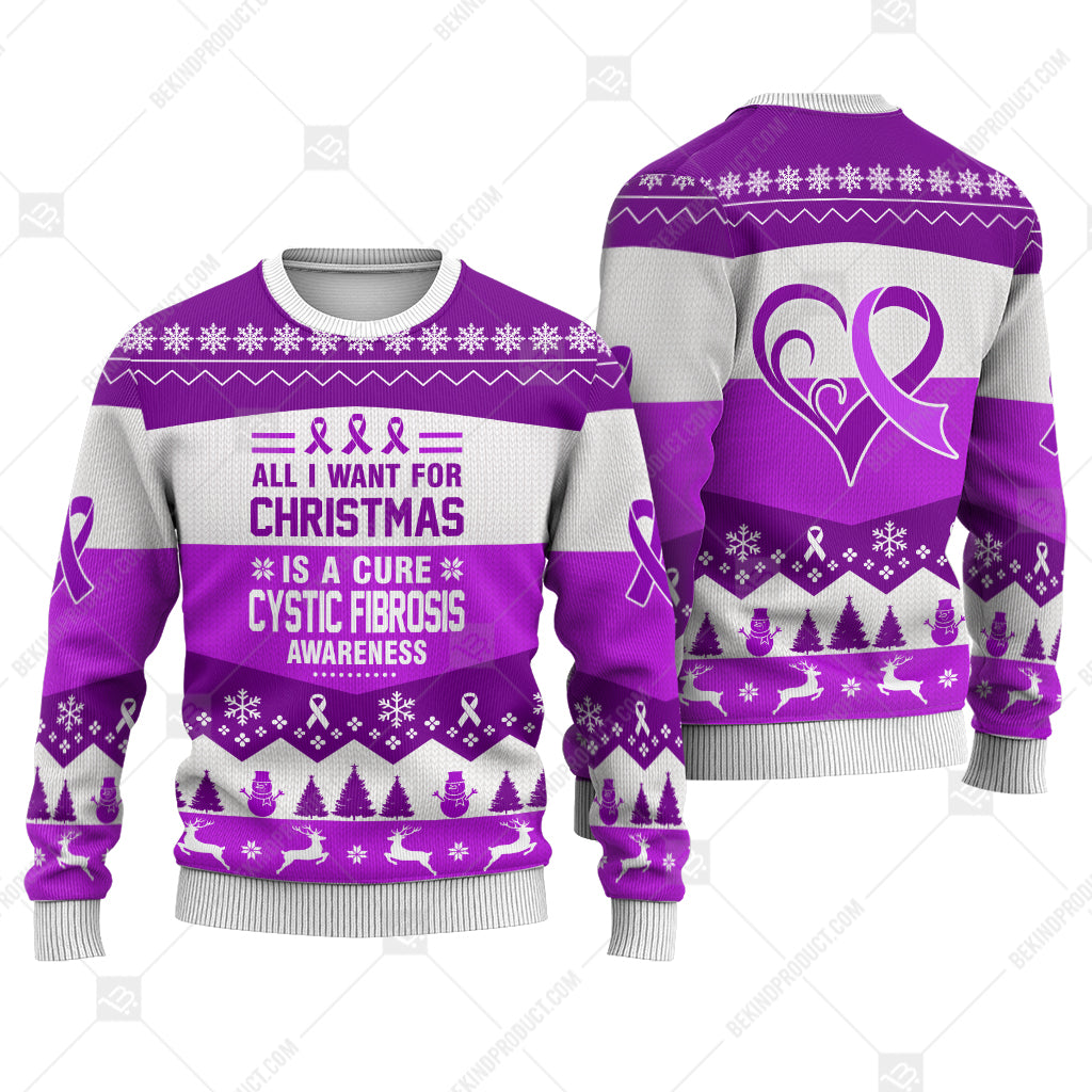 Cystic Fibrosis Awareness All I Want For Christmas Is A Cure Sweater Christmas Print Sweatshirt - Best Gift For Noel - Christmas Signature - WeCustomit