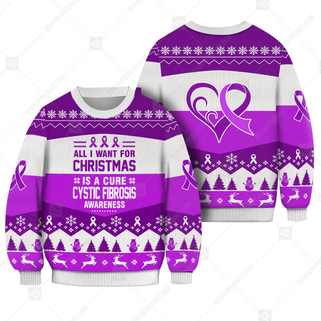 Cystic Fibrosis Awareness All I Want For Christmas Is A Cure Sweater Christmas Print Sweatshirt - Best Gift For Noel - Christmas Signature - WeCustomit