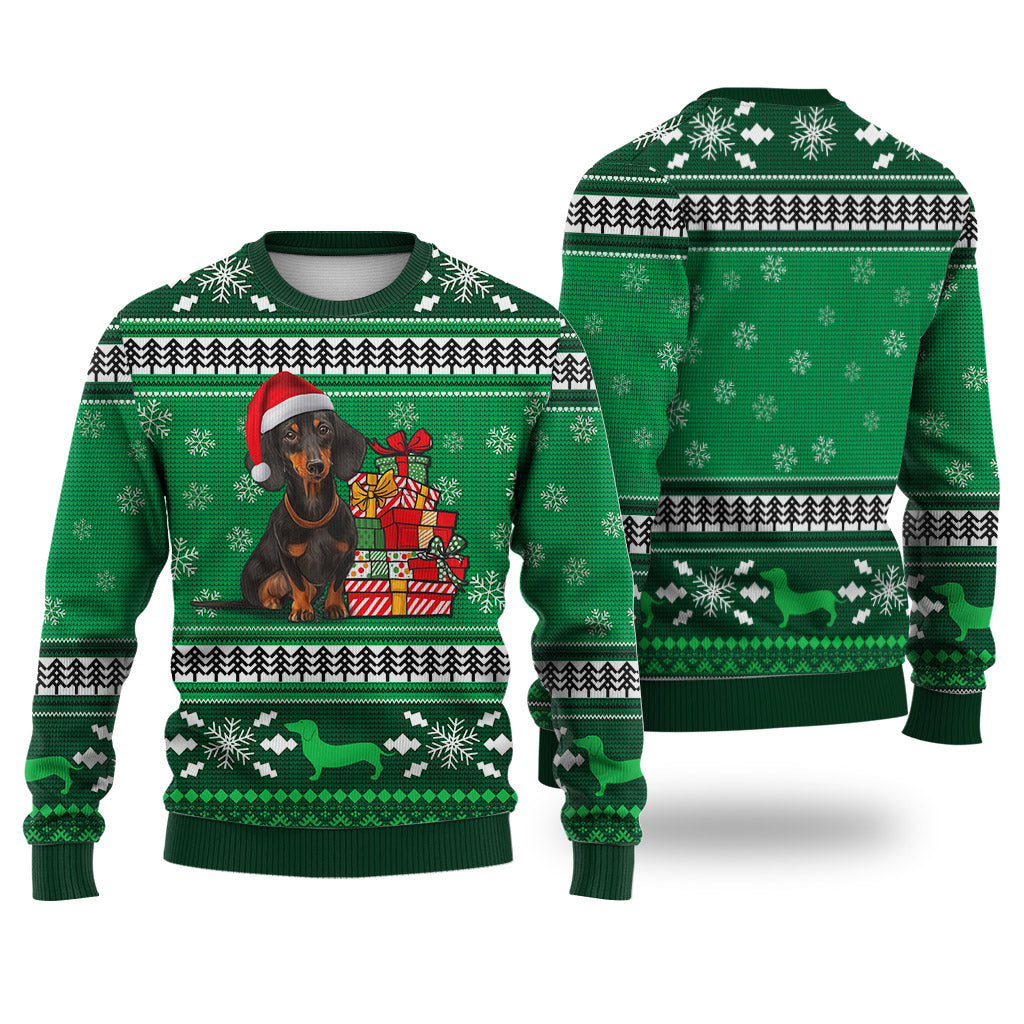 Dachshund Dog Pattern Christmas Falling Snowflakes Sweater Christmas Knitted Print Sweatshirt - Best Gift For Christmas, Noel - WeCustomit