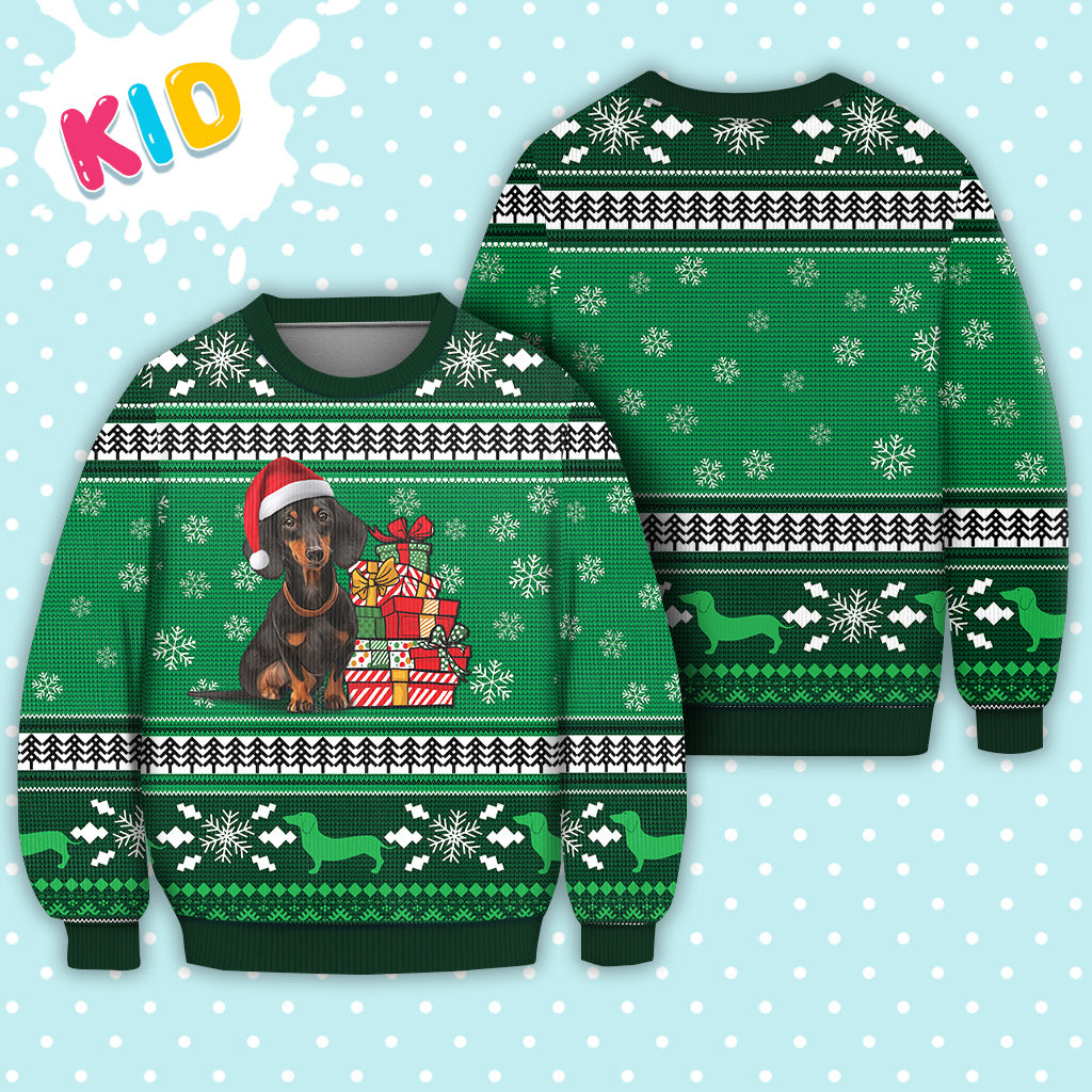Dachshund Dog Pattern Christmas Falling Snowflakes Sweater Christmas Knitted Print Sweatshirt - Best Gift For Christmas, Noel - WeCustomit