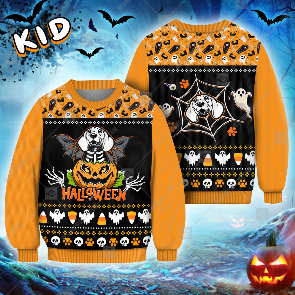 Dachshund Dog Sweatshirt Skeleton Halloween Sweater - Knitted Sweater Print Fashion Sweatshirt For Everyone - WeCustomit