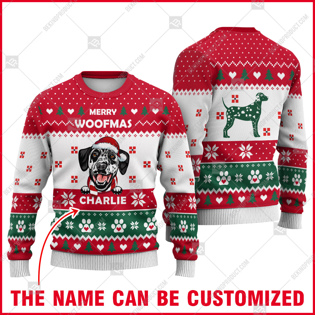 Dalmatian Dog Christmas Paw Heart Print Ugly Christmas Sweater Print Sweatshirt - Personalized Custom - Best Gift For Noel - WeCustomit