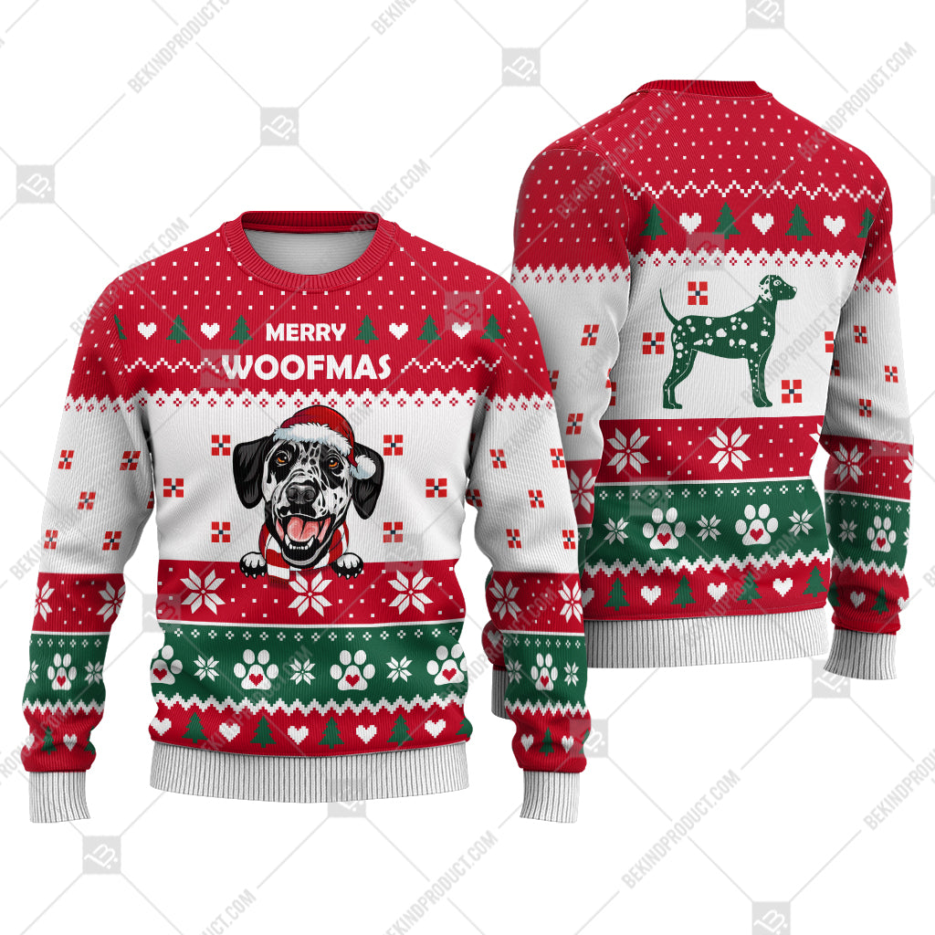 Dalmatian Dog Christmas Paw Heart Print Ugly Christmas Sweater Print Sweatshirt - Best Gift For Christmas, Noel - WeCustomit