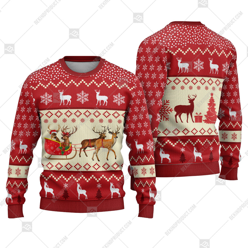 Deer Reindeer Ugly Christmas Sweater Christmas Knitted Print Sweatshirt - Best Gift For Christmas, Noel - WeCustomit