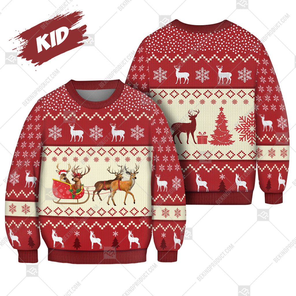 Deer Reindeer Ugly Christmas Sweater Christmas Knitted Print Sweatshirt - Best Gift For Christmas, Noel - WeCustomit
