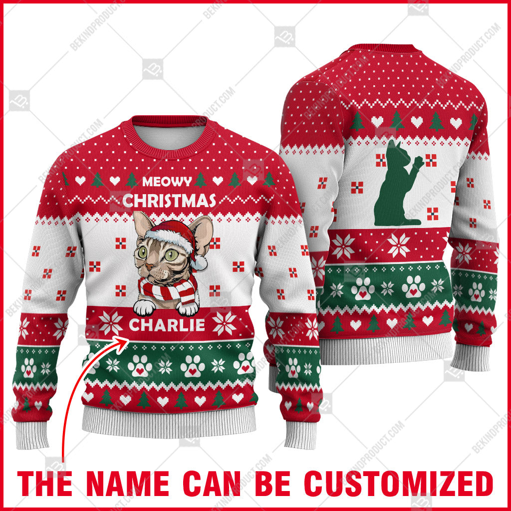 Devon Rex Cat Christmas Paw Heart Print Ugly Christmas Sweater Print Sweatshirt - Personalized Custom - Best Gift For Noel - WeCustomit
