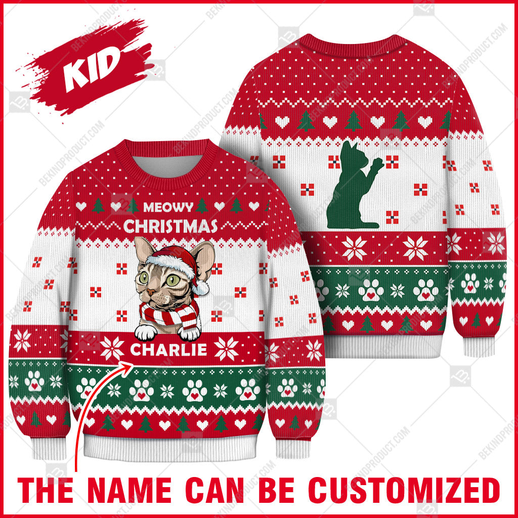 Devon Rex Cat Christmas Paw Heart Print Ugly Christmas Sweater Print Sweatshirt - Personalized Custom - Best Gift For Noel - WeCustomit