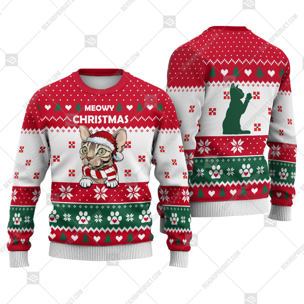 Devon Rex Cat Christmas Heart Paw Print Ugly Christmas Sweater Print Sweatshirt - Best Gift For Christmas, Noel - WeCustomit
