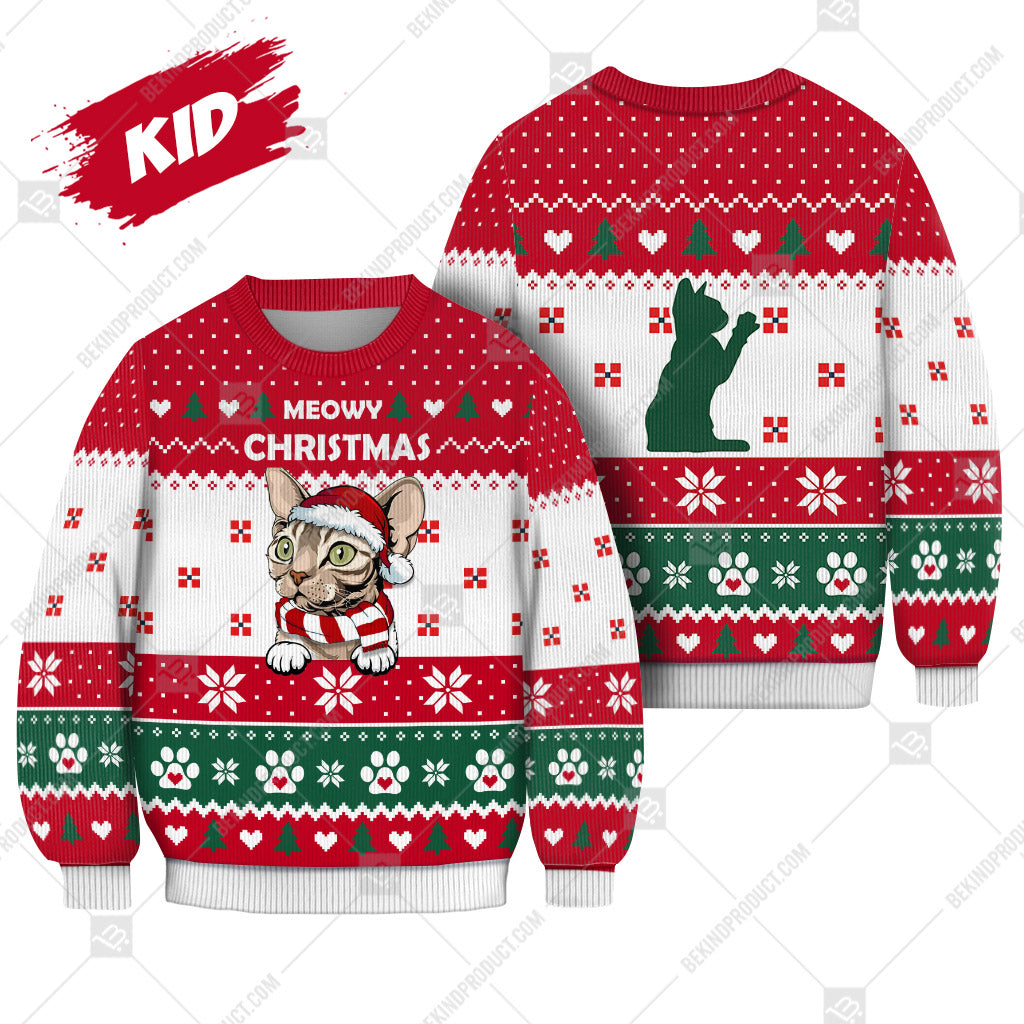 Devon Rex Cat Christmas Heart Paw Print Ugly Christmas Sweater Print Sweatshirt - Best Gift For Christmas, Noel - WeCustomit