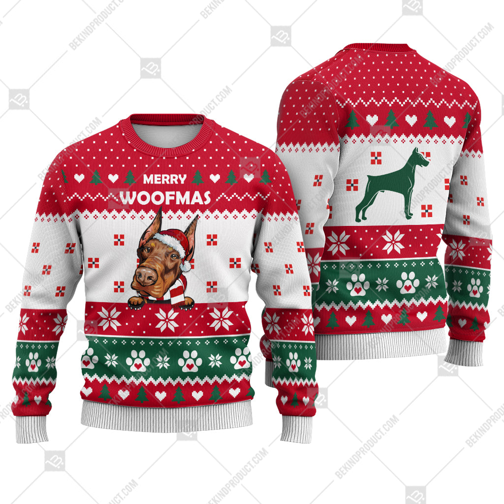 Doberman Dog Christmas Paw Heart Print Ugly Christmas Sweater Print Sweatshirt - Best Gift For Christmas, Noel - WeCustomit