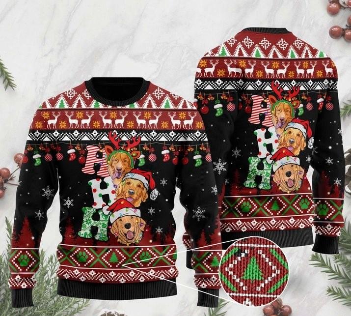Dog Lover Golden Retriever Ho Ho Ho Ugly Christmas Sweater - WeCustomit
