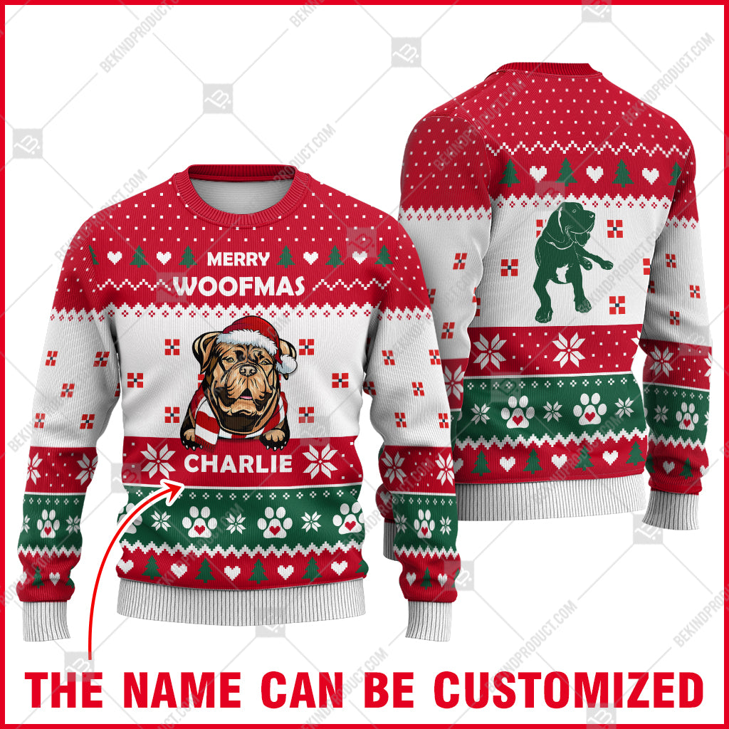 Dogue De Bordeaux Dog Christmas Paw Heart Print Ugly Christmas Sweater Print Sweatshirt - Personalized Custom - Best Gift For Noel - WeCustomit