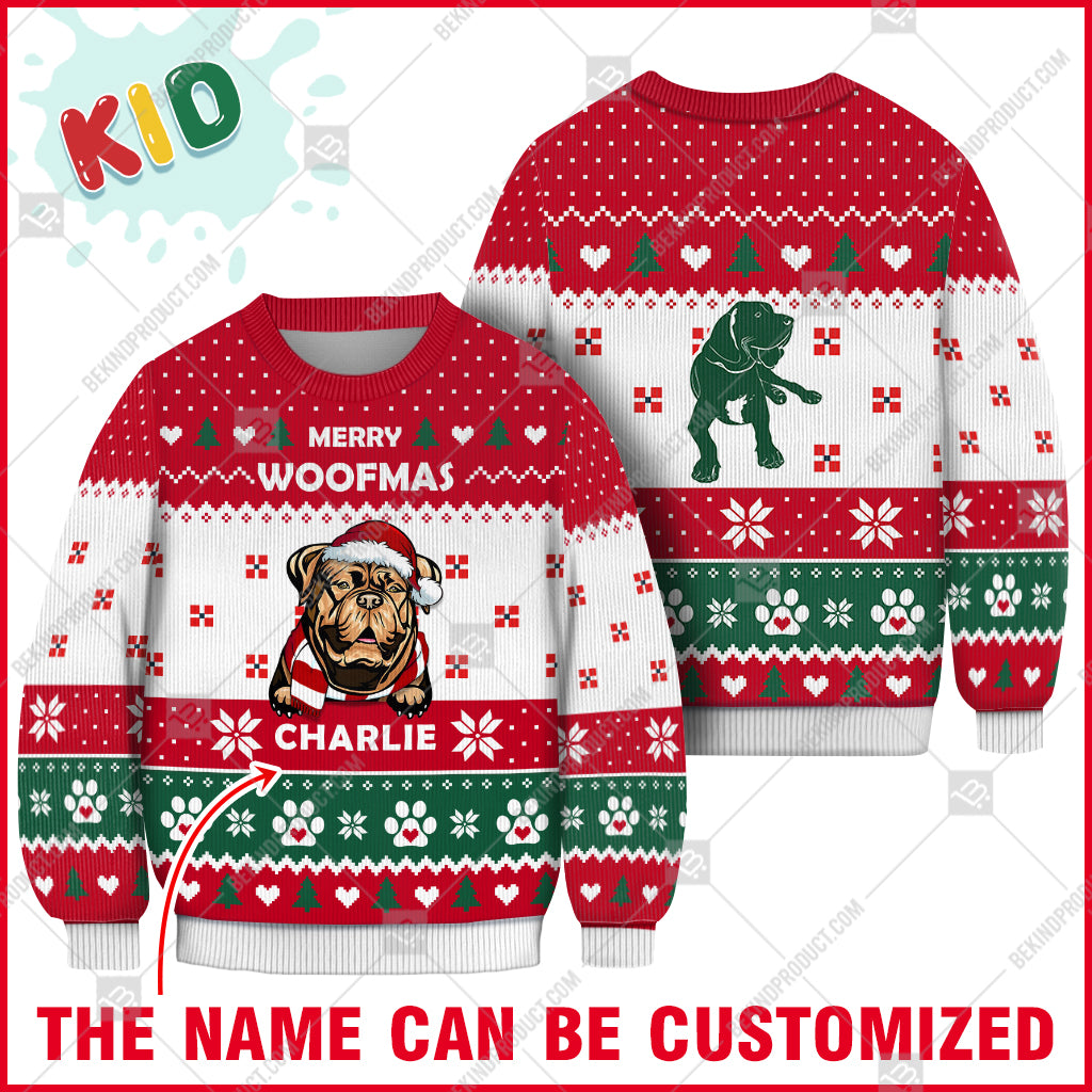 Dogue De Bordeaux Dog Christmas Paw Heart Print Ugly Christmas Sweater Print Sweatshirt - Personalized Custom - Best Gift For Noel - WeCustomit