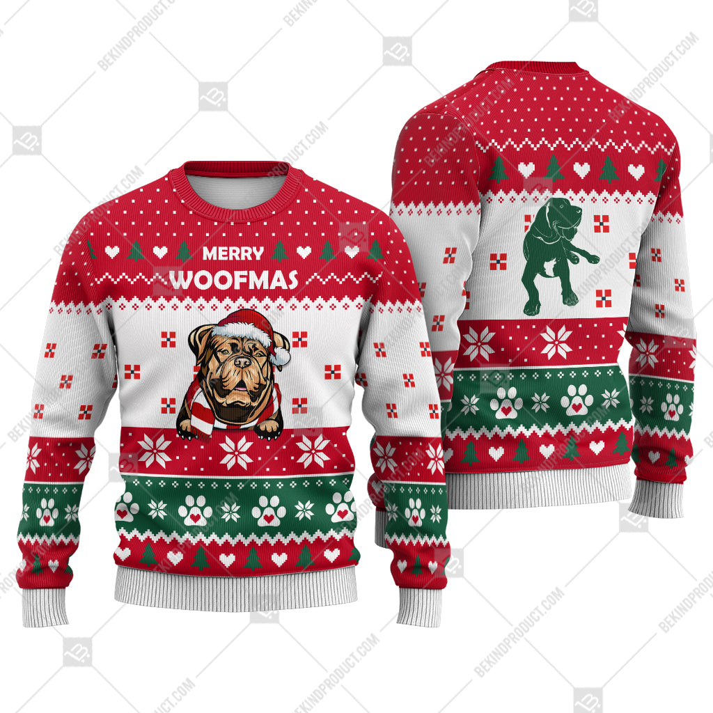 Dogue De Bordeaux Dog Christmas Paw Heart Print Ugly Christmas Sweater Print Sweatshirt - Best Gift For Christmas, Noel - WeCustomit