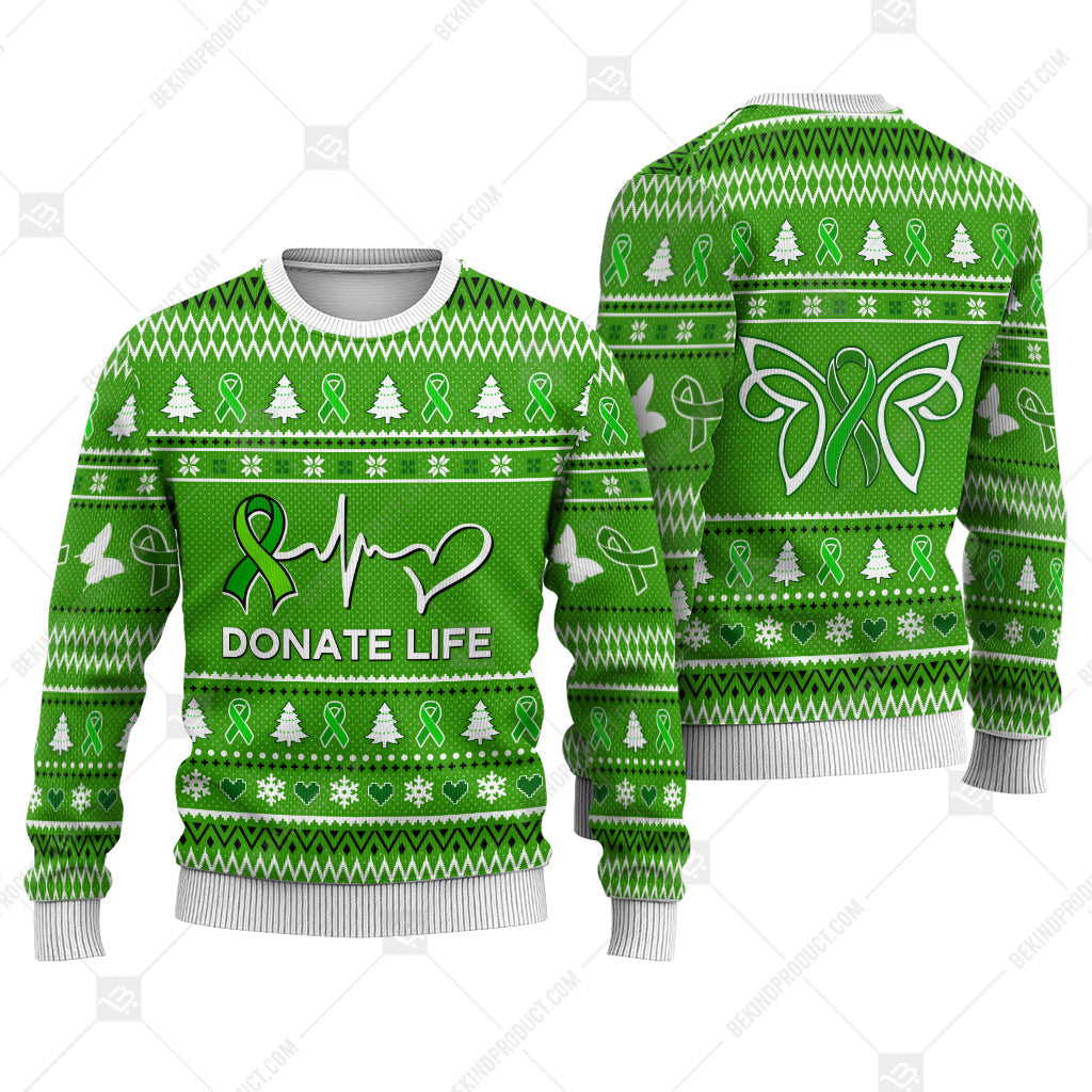 Donate Life Sweater Ugly Xmas Symbol Sweater Christmas Knitted Print Sweatshirt - Best Gift For Christmas, Noel - WeCustomit