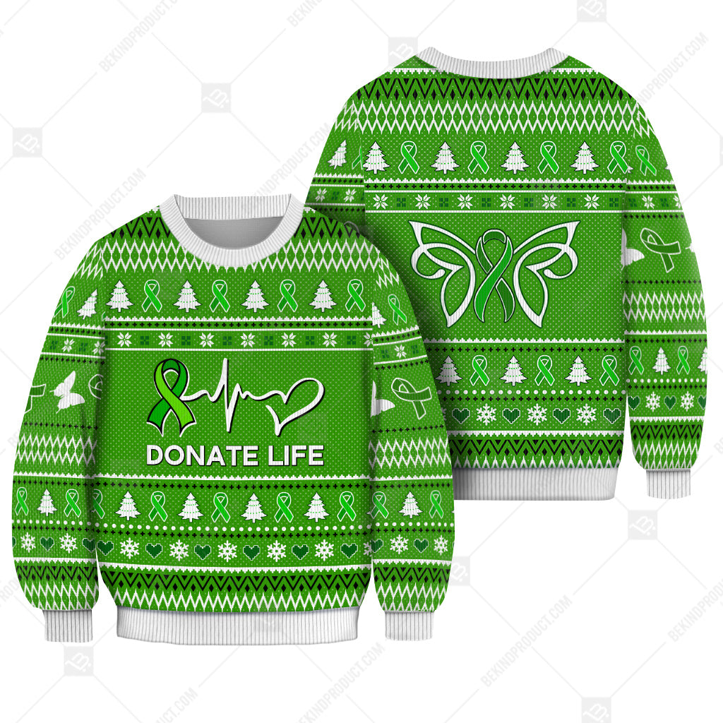 Donate Life Sweater Ugly Xmas Symbol Sweater Christmas Knitted Print Sweatshirt - Best Gift For Christmas, Noel - WeCustomit