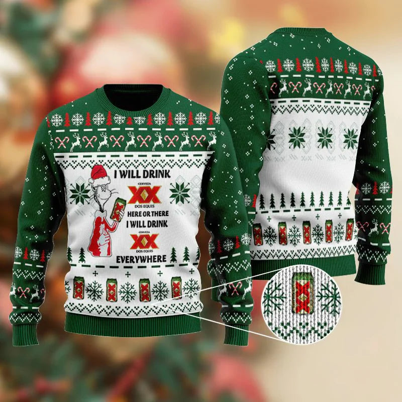 Dos Equis Cat Hat Will Drink Everywhere Ugly Sweater - WeCustomit