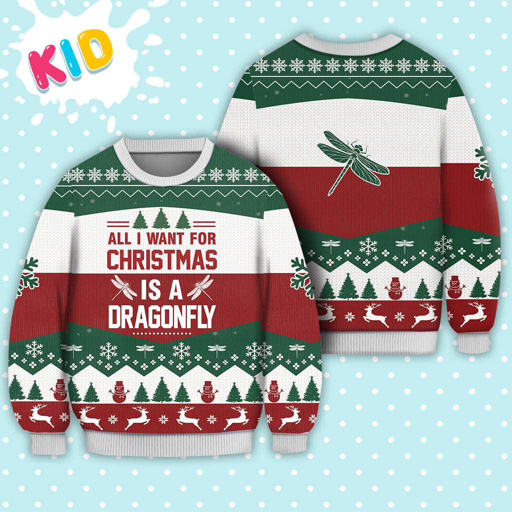 Dragonfly All I Want for Christmas Sweater Christmas Knitted Print Sweatshirt - Best Gift For Christmas, Noel - Christmas Signature - WeCustomit