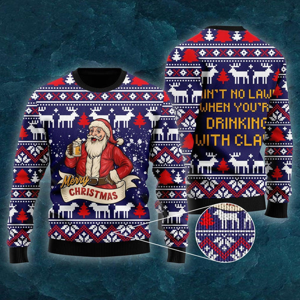 Drinking With Claus Ugly Christmas Sweater For Men & Women Christmas Gift Sweater US1643 - WeCustomit