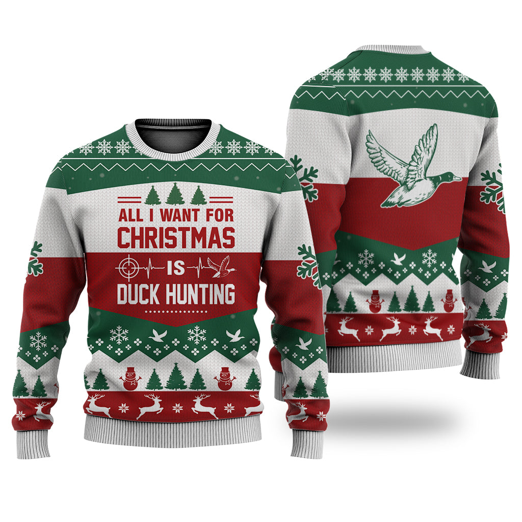 Duck Hunting All I Want For Christmas Sweater Christmas Knitted Print Sweatshirt - Best Gift For Christmas, Noel - Christmas Signature - WeCustomit