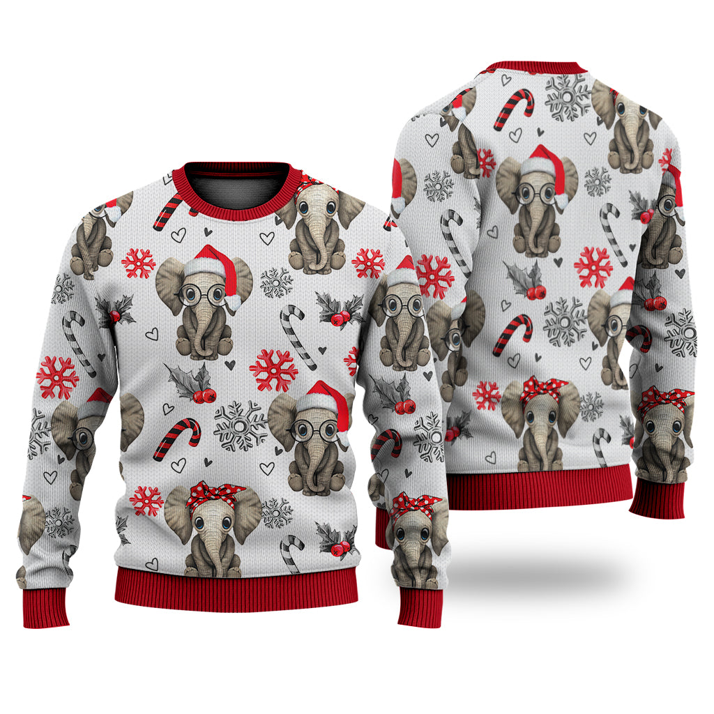 Elephant Christmas Pattern Sweater Christmas Knitted Print Sweatshirt - Best Gift For Christmas, Noel - WeCustomit