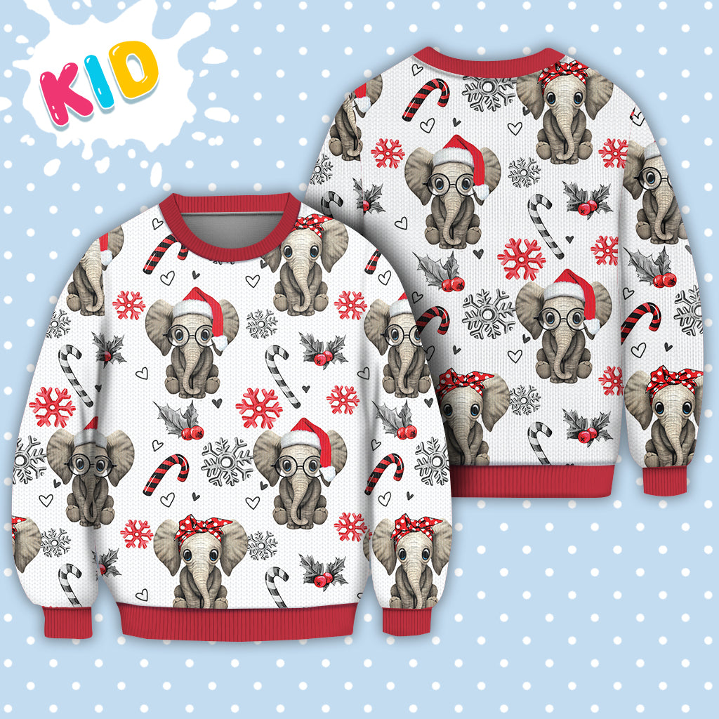 Elephant Christmas Pattern Sweater Christmas Knitted Print Sweatshirt - Best Gift For Christmas, Noel - WeCustomit