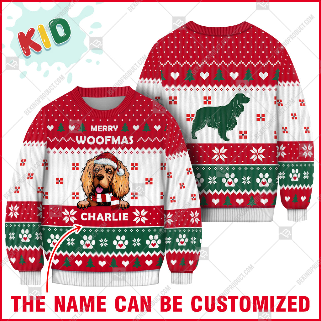 English Cocker Spaniel Dog Christmas Paw Heart Print Ugly Christmas Sweater Print Sweatshirt - Personalized Custom - Best Gift For Noel - WeCustomit