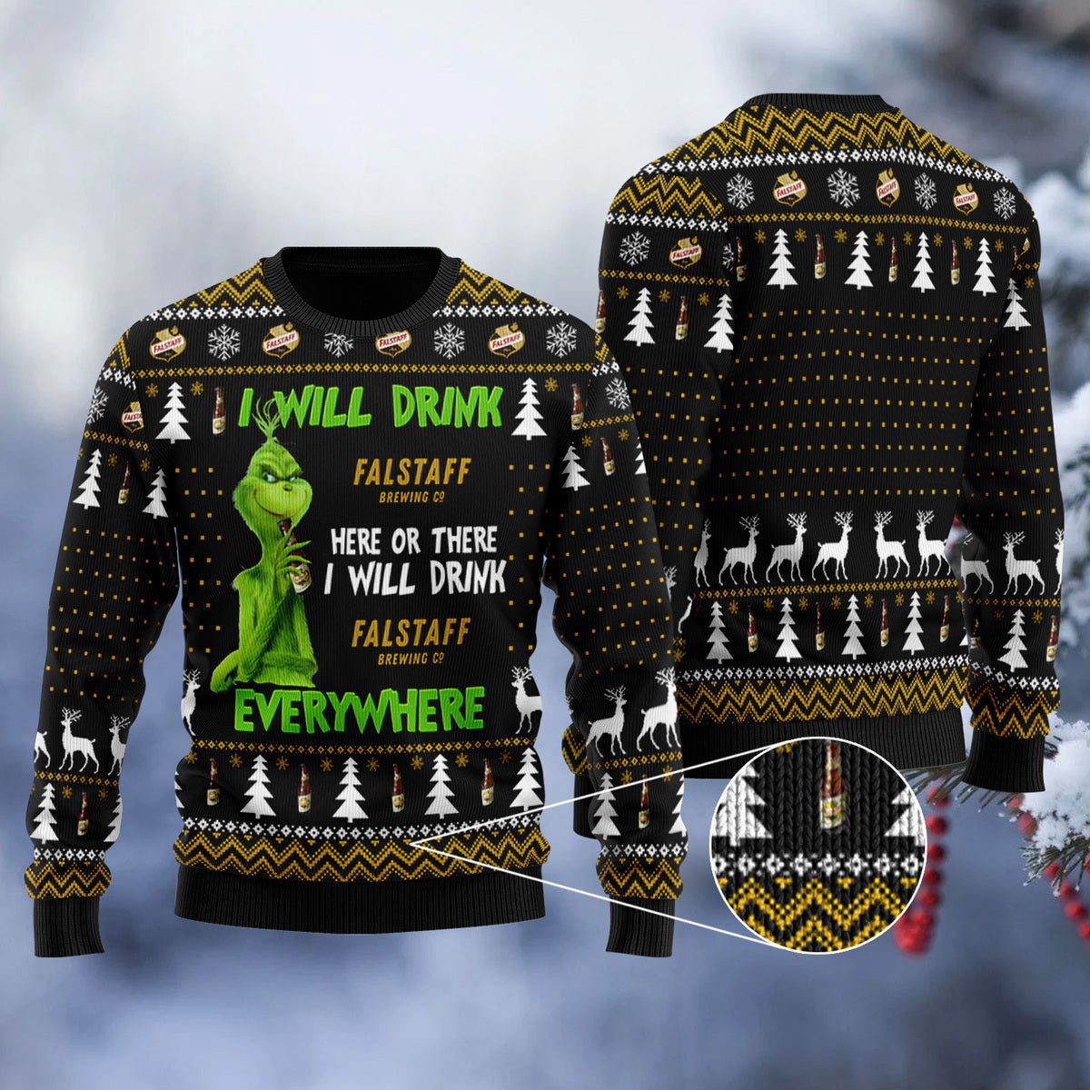 Falstaff Grinch Will Drink Everywhere Ugly Sweater - WeCustomit