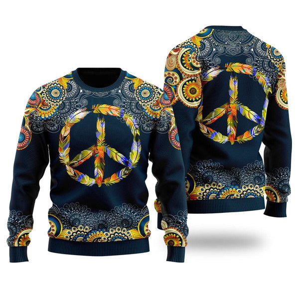 Feather Peace Sign Ugly Christmas Sweater For Men & Women Christmas Gift Sweater US2339 - WeCustomit
