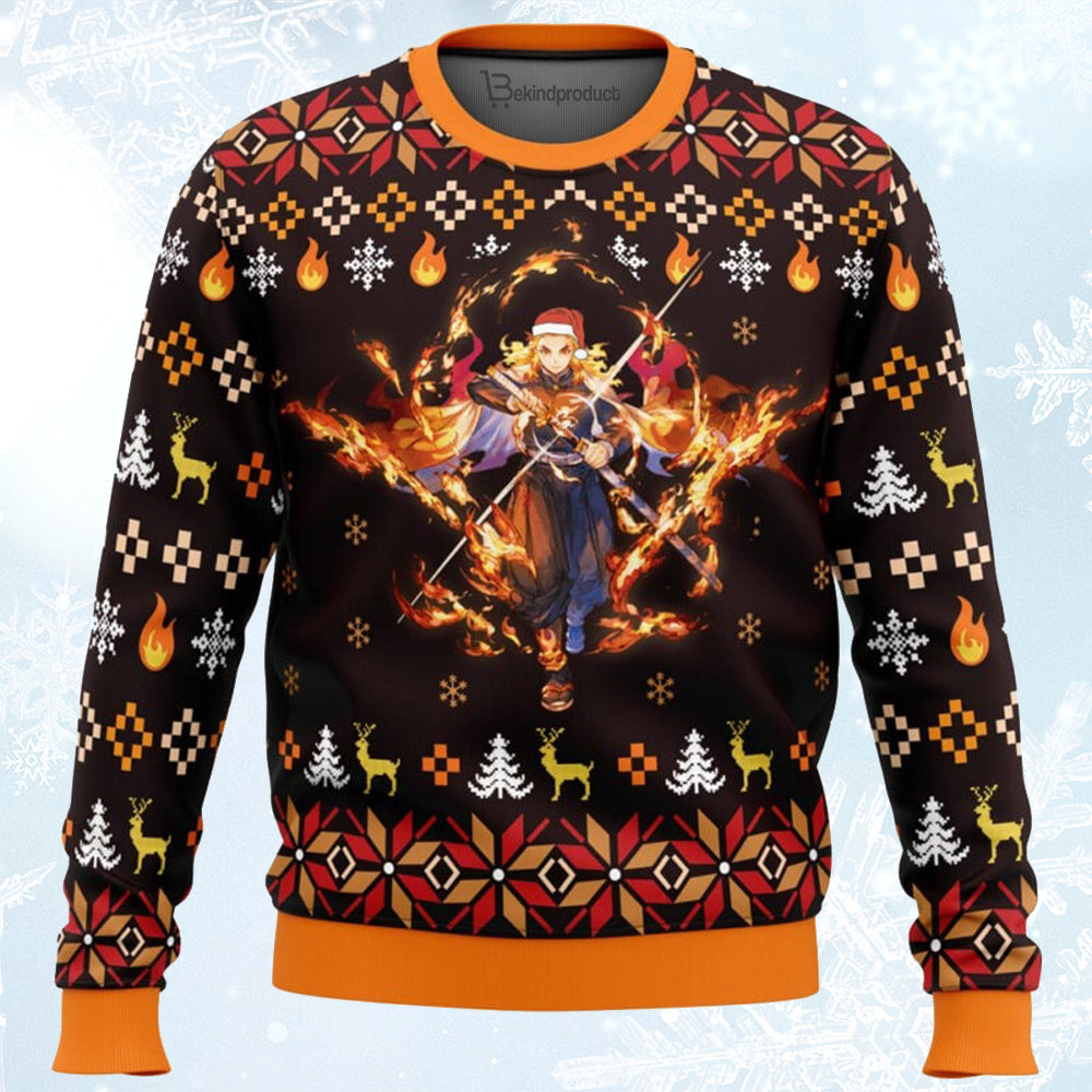 Fire Rengoku Demon Slayer Ugly Christmas Sweater For Men & Women Christmas Gift Sweater BH024 - WeCustomit