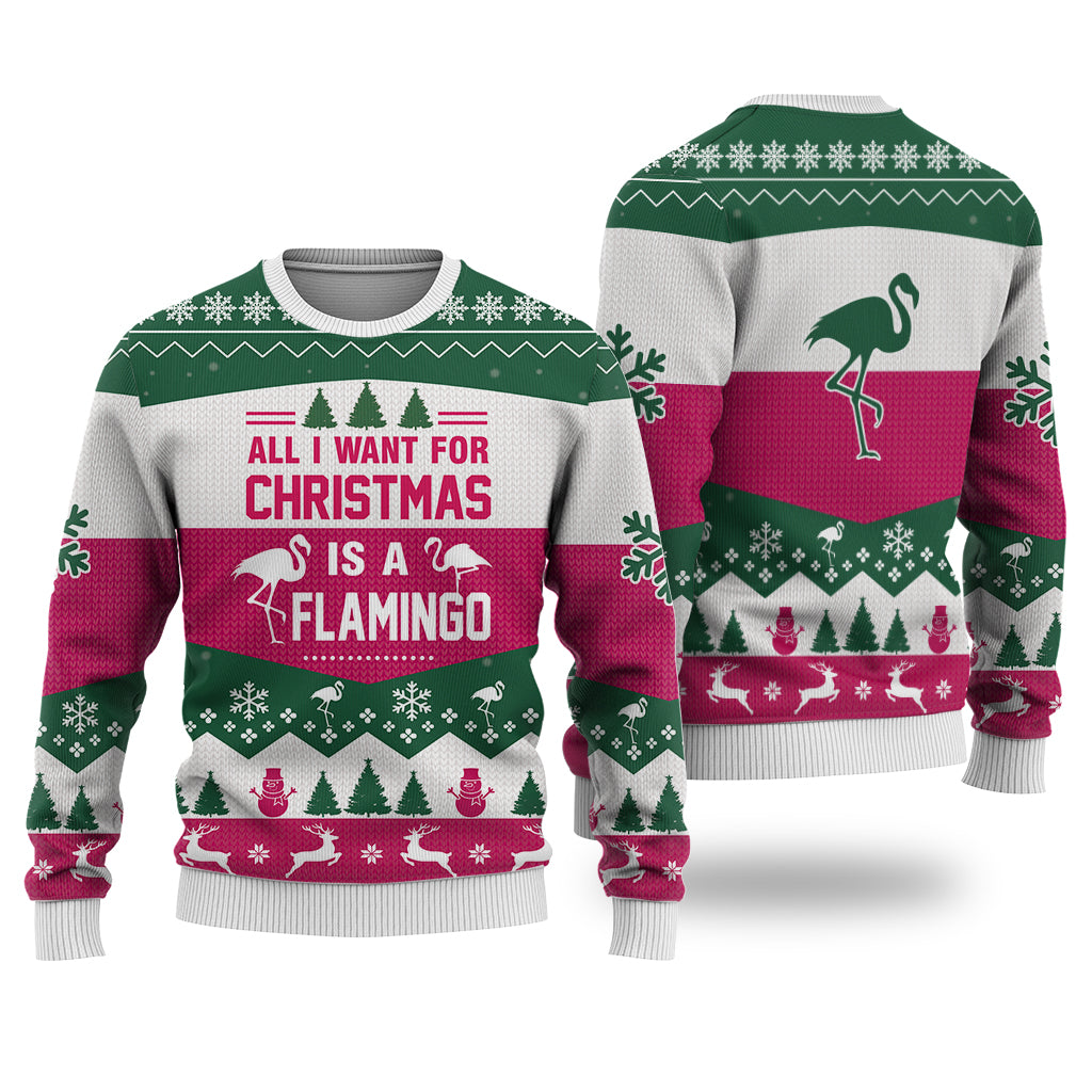 Flamingo All I Want For Christmas Sweater Christmas Knitted Print Sweatshirt - Best Gift For Christmas, Noel - Christmas Signature - WeCustomit