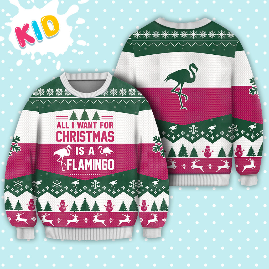 Flamingo All I Want For Christmas Sweater Christmas Knitted Print Sweatshirt - Best Gift For Christmas, Noel - Christmas Signature - WeCustomit