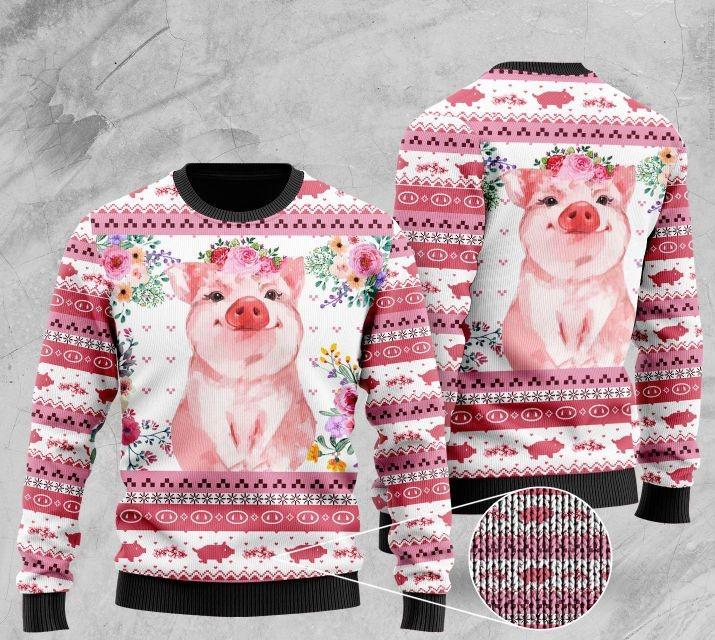 Floral Piggy Ugly Christmas Sweater - WeCustomit